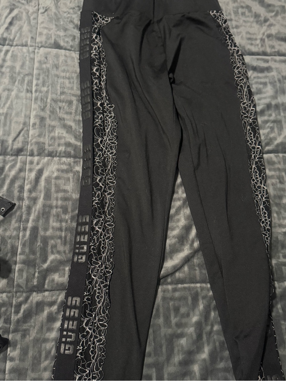 Guess Black Women's Joggers with Lace-Trim Side Panels